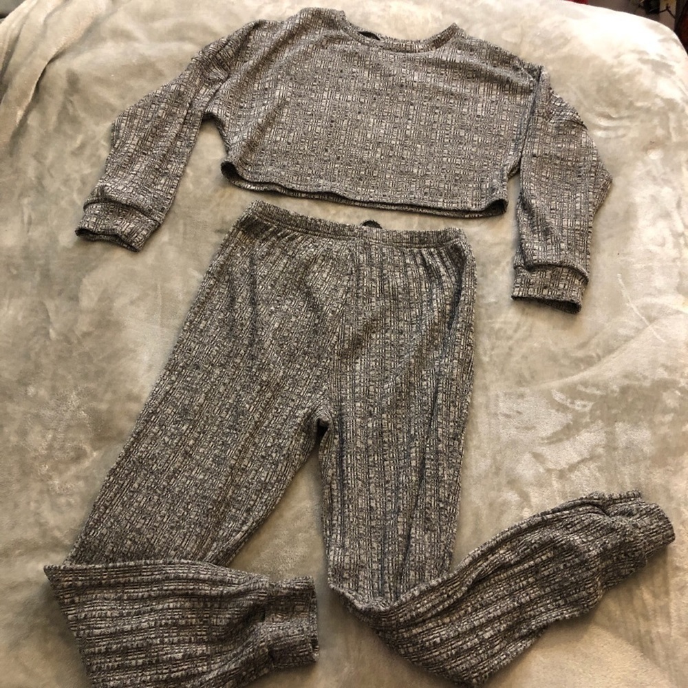 Heather Gray Cropped Top Jogger Lounge set Women Size Medium